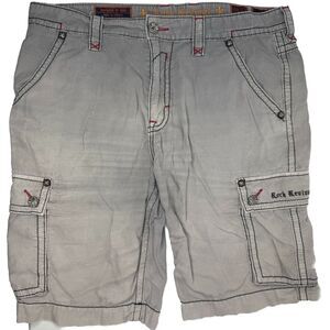 Rock Revival Classic Cargo Pocket Shorts Embroidered Grey Men's Size 40